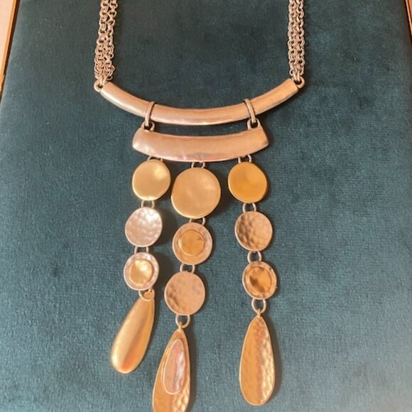 Chico’s Bib Statement Necklace Gold Silver Mixed Metals 18 Inches New With Tags - Picture 4 of 6